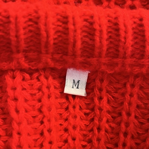 Red Festive Large Knit Button Down Winter Fall Cardigan Sweater Size Medium - Picture 5 of 6